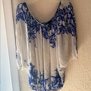 Royal blue and cream blouse